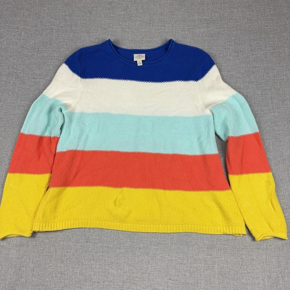 St. John's Bay Sweater Womens PXL Multicolor Striped Waffle Knit Pullover
